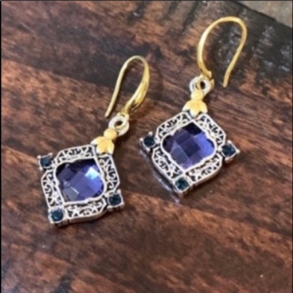 Filigree SILVER GOLD VINTAGE STYLE SAPPHIRE EARRINGS Vintage Style - Picture 6 of 10